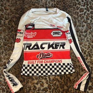 womens race Long Sleeve Shirt - Red and White